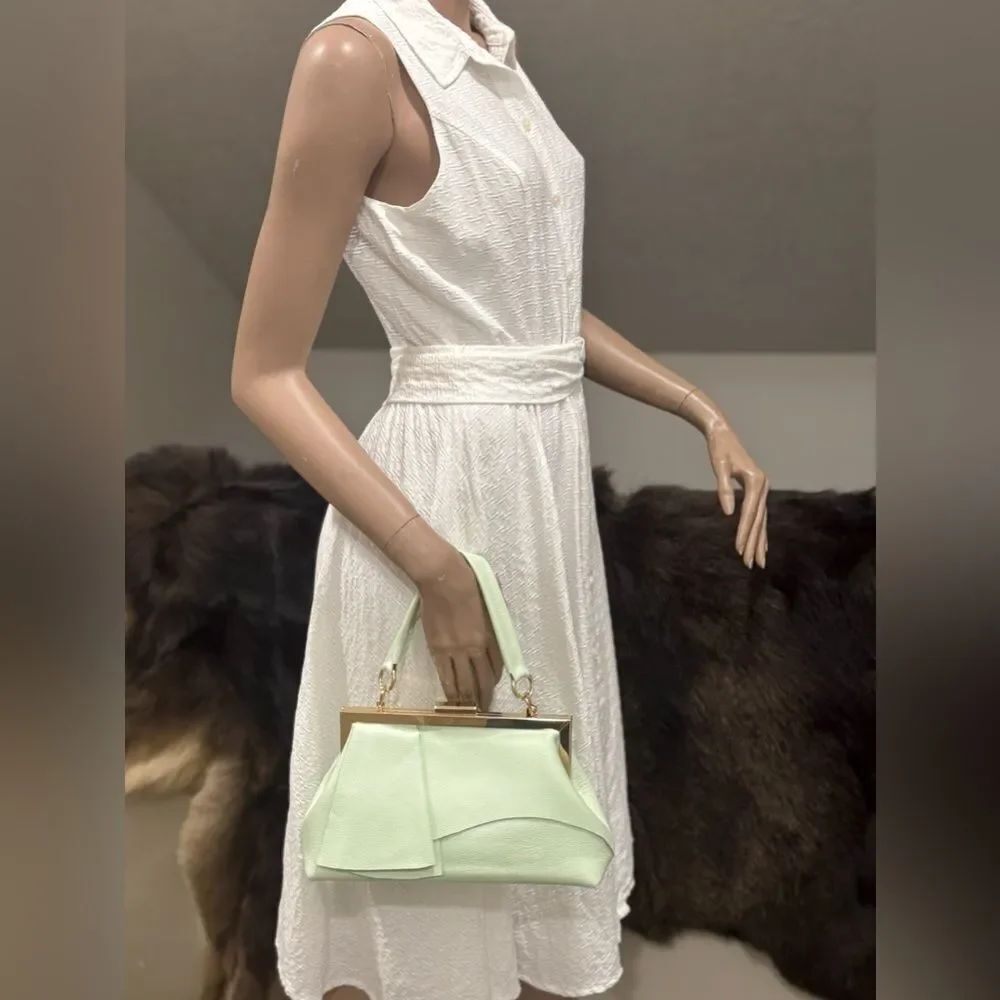 Genuine Leather Handmade Unique Asymmetrical Ruffles Frame Clutch Bag/Crossbaody - Picture 6 of 16